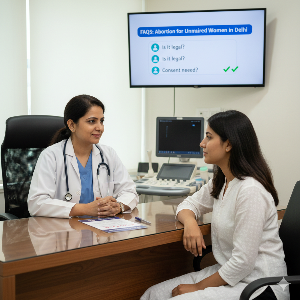 Home 29 Dr. Mannan Gupta providing confidential counseling for abortion for unmarried women in Delhi at his safe clinic